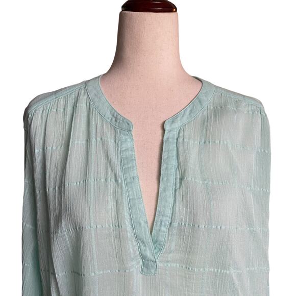 Carve Designs Split Neck Loose Long Sleeve Casual Shirt Womens XL Green Sheer - Picture 6 of 12
